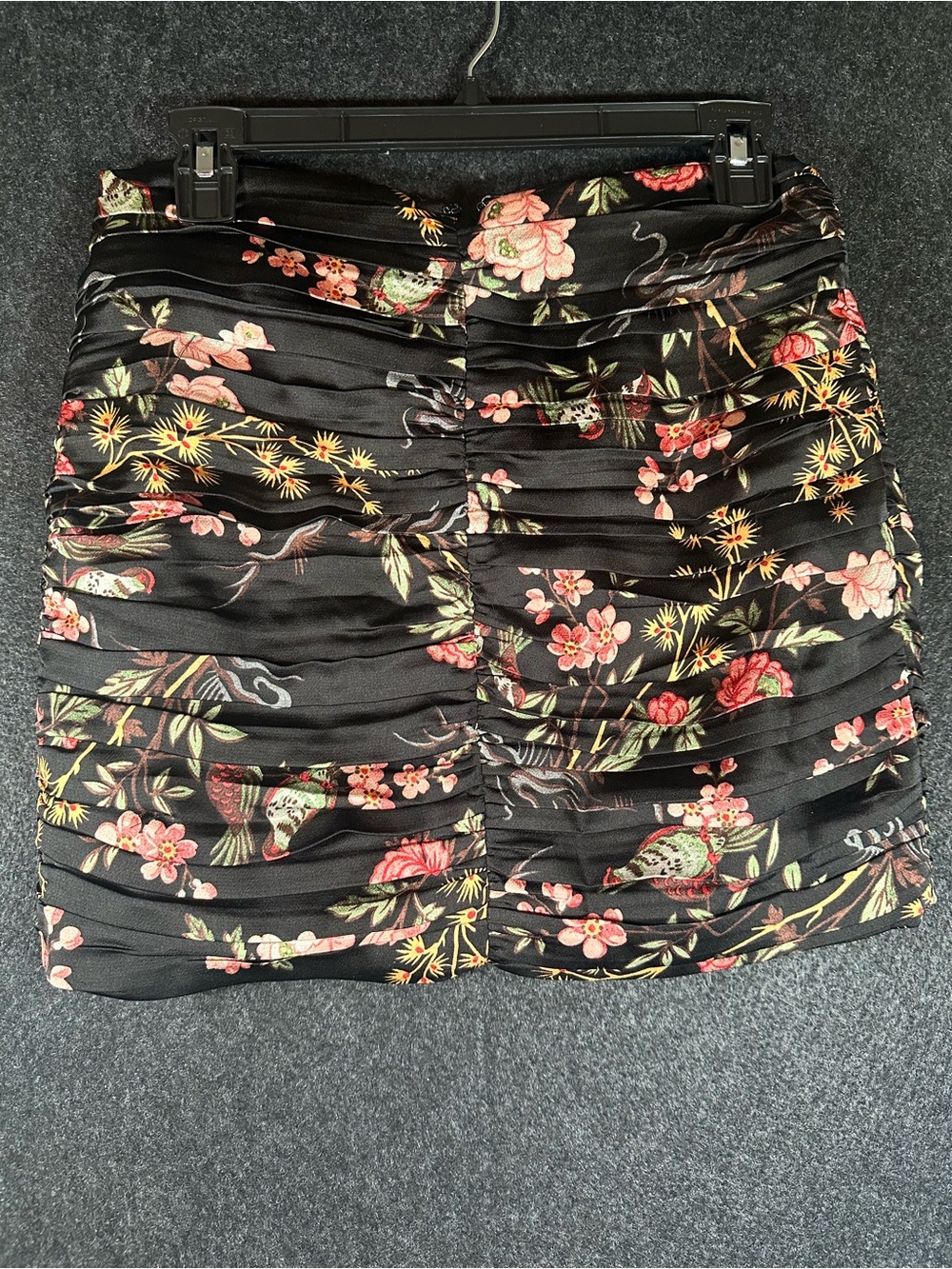 Mango MNG Black Floral Ruched Mini Skirt Women's Size M